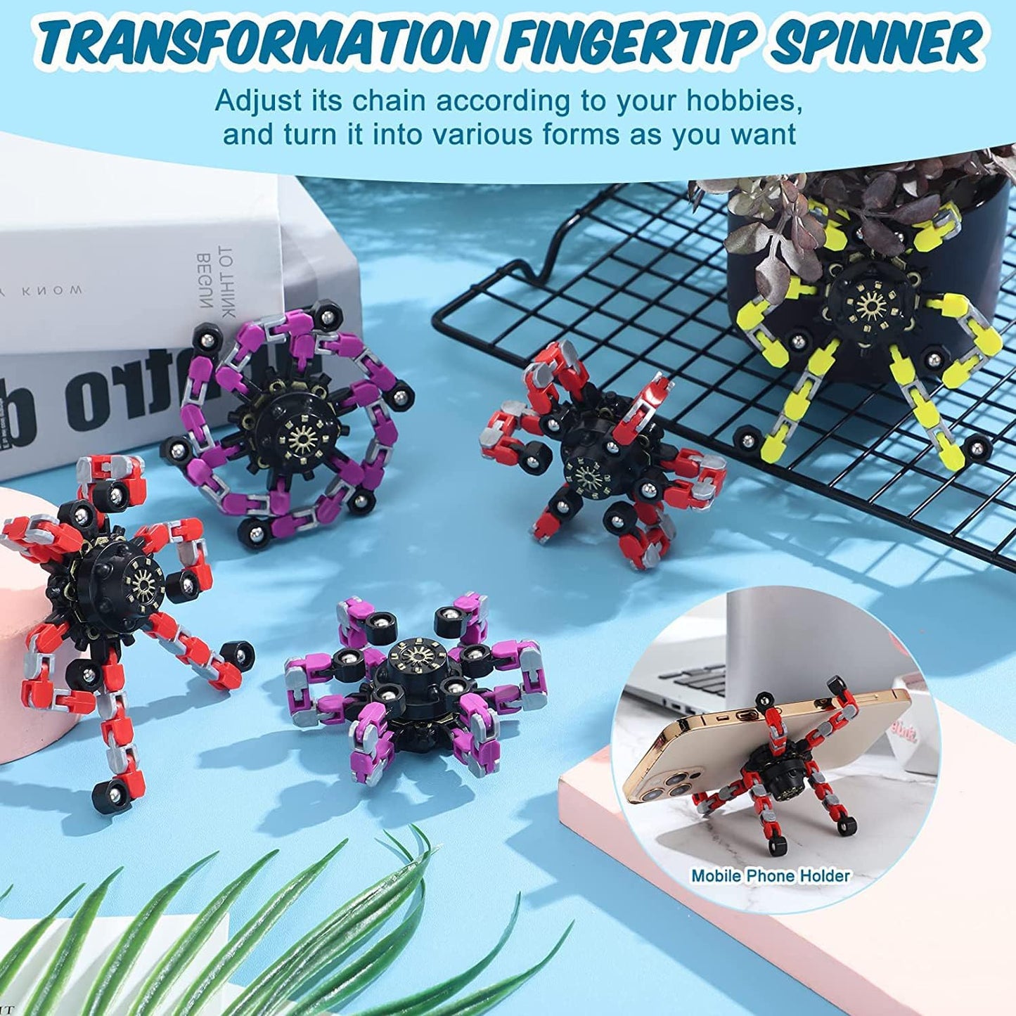 5pcs Random Fidget Spinners,DIY Deformable Robot Fingertip Toys,Decompression Spinner,Deformable Creative Mechanical Gyro Toys,Stress Relief Mechanical Chain Toy for Kids Adults,Party Supplies