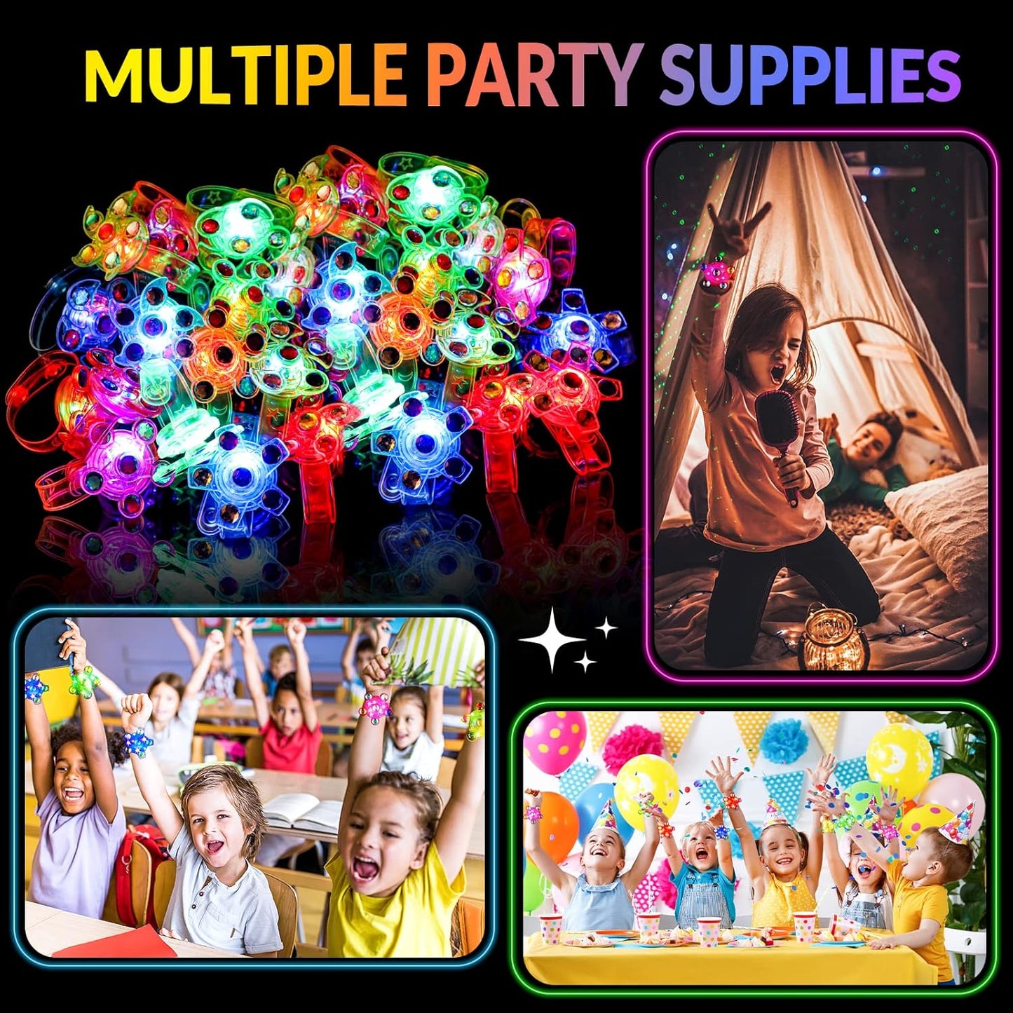 24 Pack LED Light Up Fidget Spinner Bracelets Easter Party Favors for Kids 4-8 8-12, Glow in The Dark Party Supplies, Back to School Gift for Students, Return Gifts for Kids Birthday Halloween