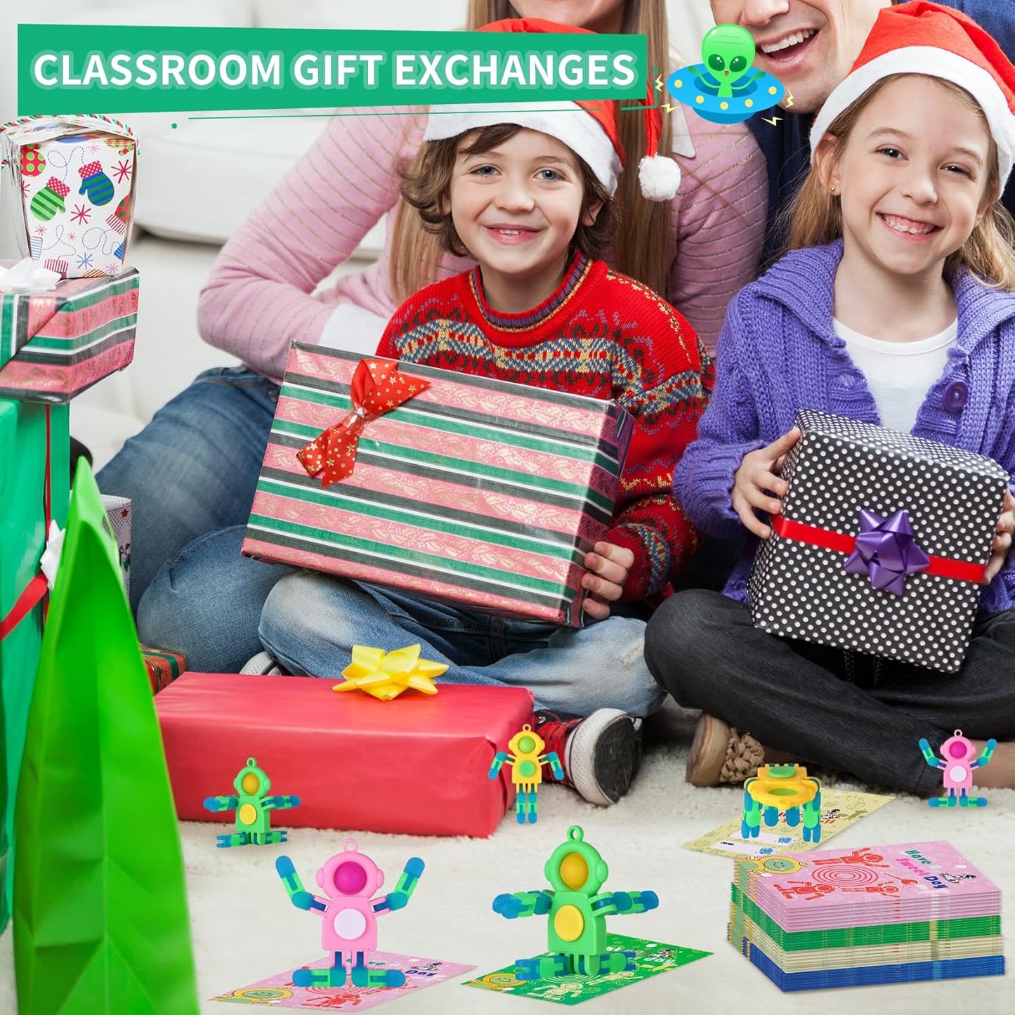 24Pcs Pop Fidget Spinners Bulk - DIY Deformable Astronaut Fingertip Toys with Cards Keychain Fidget Spinners Glow in The Dark Party Favors Sensory Toys Bulk for Kids Adults Classroom Prizes