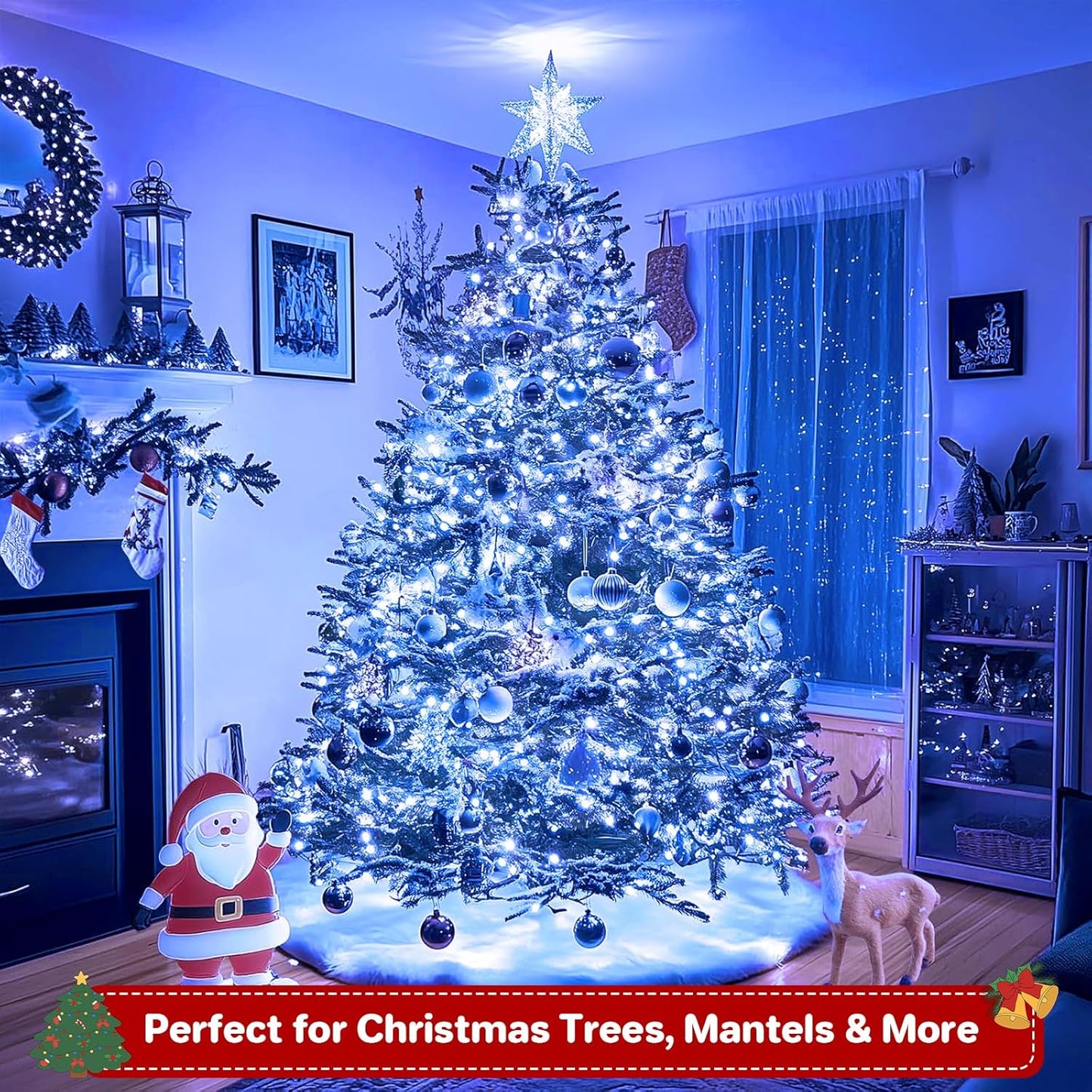 66FT 200 LED Christmas Lights with Timer, Twinkle Fairy Lights String with 8 Flashing Modes String Lights for Indoor Bedroom Outdoor Christmas Trees Garland Wreath Holiday Decorations, Blue