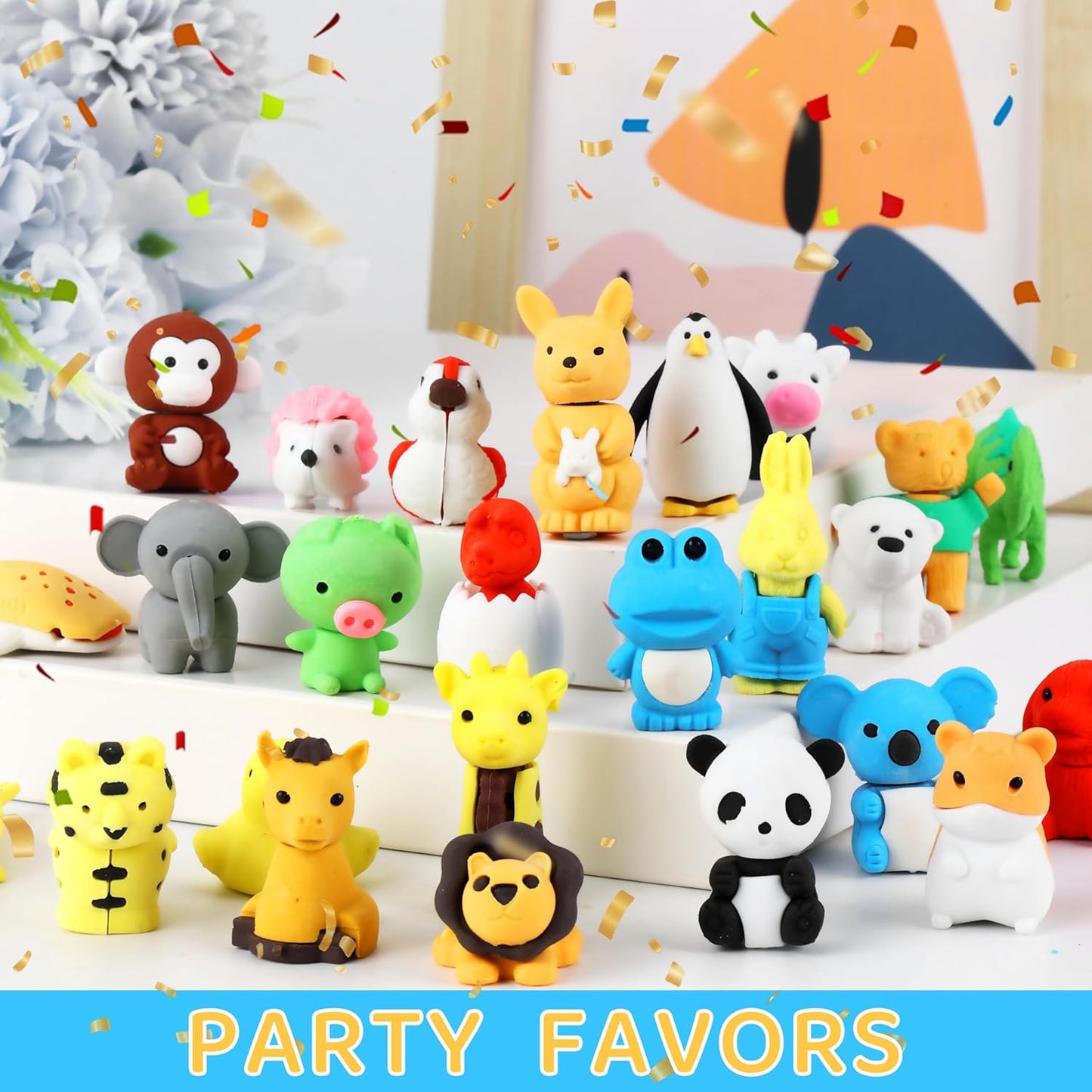 81Pcs Animal Erasers Desk Pets for Kids Animal Pencil Erasers Bulk Puzzle Eraser Toys Gifts for Classroom Prizes,Game Reward,Treasure Box,Easter Egg Fillers,Goodie Bag Stuffers,Party Favors