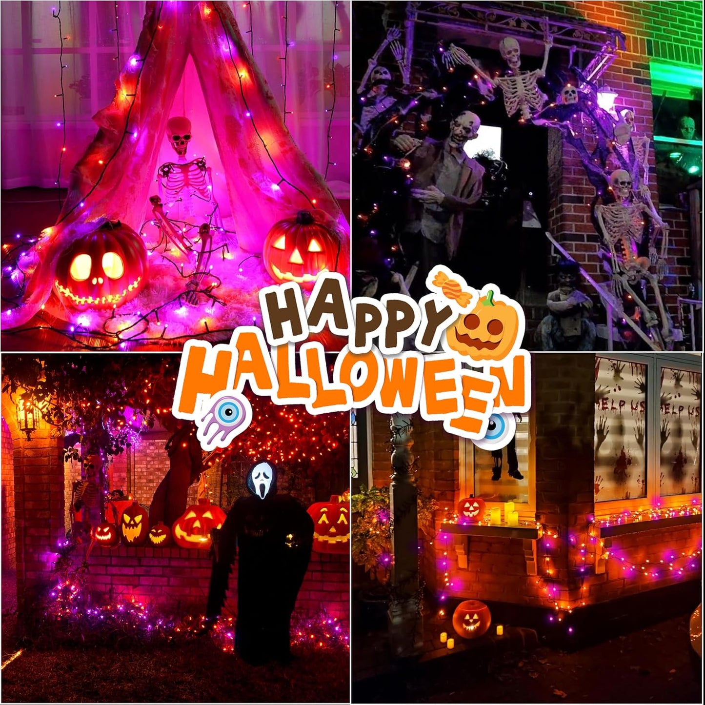 33ft Halloween Decorative Mini Lights, 100 LED Transparent Wire Fairy Starry String Lights Plug in, 12 Lighting Modes, for Halloween Decoration Outdoor Party Decoration (Orange and Purple)