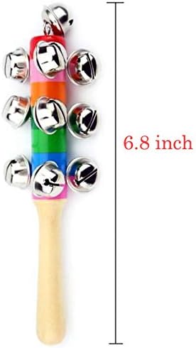 6Pcs Wooden Jingle Hand Bells,Rainbow Handle Wooden Bells Jingle Stick Shaker Rattle Baby Kids Children Musical Toys