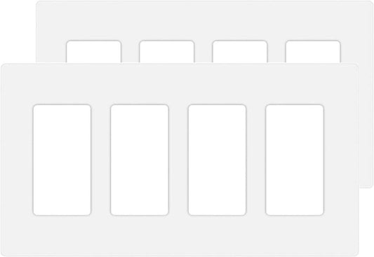 4-Gang Screwless Decora Wall Plate Cover Switch Outlet Electrical Faceplate for Light Switche, Smart Switch, Receptacle, Dimmers, USB Outlet, GFCI, Child Safe Cover Plate, White (2-Pack)