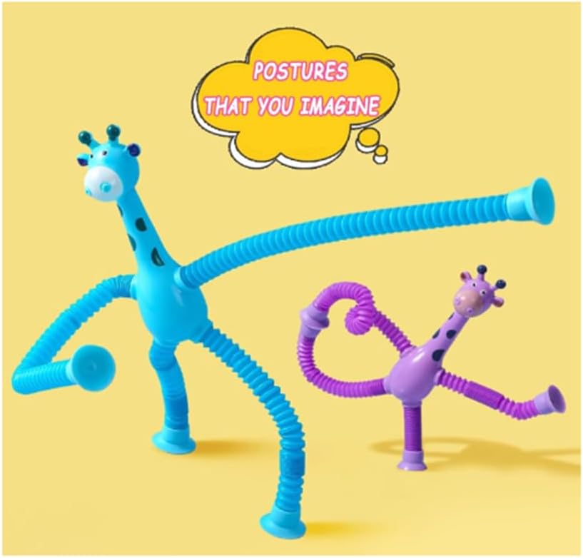 4 Pcs Telescopic Suction Cup Giraffe Toy, Funny Pop Tubes Sensory Toy for Toddlers, Educational Fidget Toys for Anxiety Kids for 3 4 5 6 7 8 9 Year Old Boys Girls