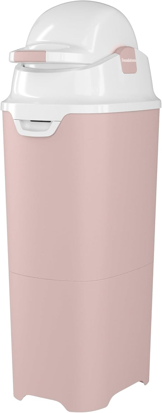 Foundations Tall Diaper Pail with Airtight Lid - Durable & Odorless Diaper Disposal, Large Capacity, Holds up to 60 Newborn Diapers, Refill with Any Bags - Pink