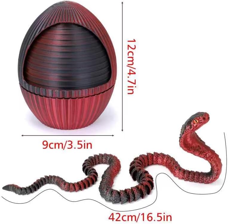 3D Printed Snake Egg, 3D Printed Fidget Animals,3D Crystal Snake Flexible Joints Home Decor Executive Desk Toys,Home Office Decor Executive Desk Toys for Autism/ADHD (Black+Egg)