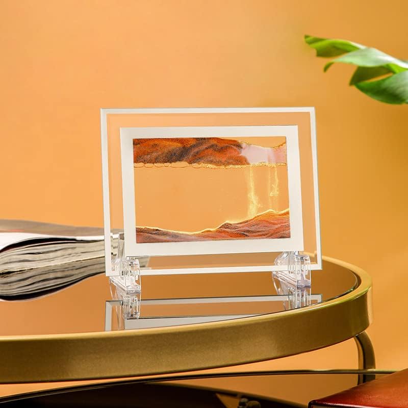 3D Deep Sea Moving Sand Art Picture - Relaxing Liquid Motion Bubbler Timer - Ideal Desktop Art Toy for Adults and Kids - Perfect for Home Decor and Office(Square+Gold+5In)