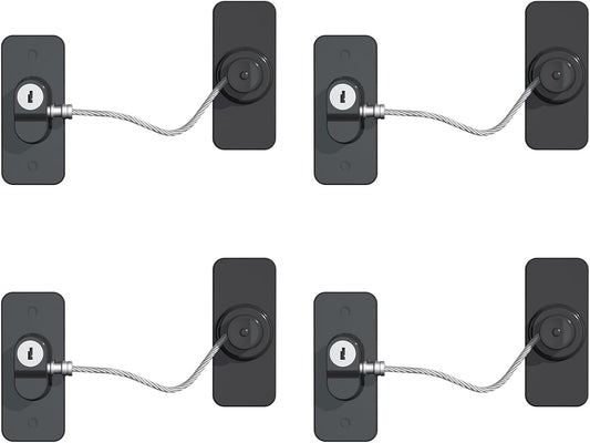 Fridge Lock (4 Pack),Refrigerator Lock with Keys,for Fridge, Cabinet Locks, Drawers, Dishwasher, Toilet and Child Safety Cabinet Locks, Traceless Adhesive No Drilling (Black)