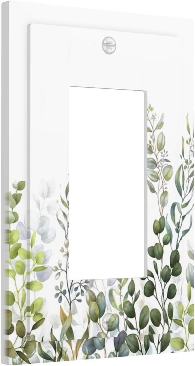Green Eucalyptus Leaf Plant Herbs Springnature Decorative Outlet Covers 1 Gang Single Rocker Light Switch Cover Plate Wall Plates GFCI Faceplate for Bed Room Living Room Decor