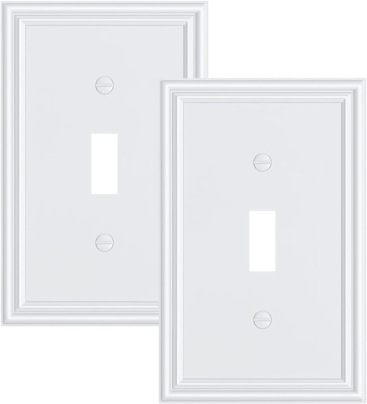 2-Pack Single Toggle Light Switch Cover Plate, Durable Solid Zinc Alloy Decorative Switch Plate Covers, White 1 Gang Wall Plate, Corrosion Resistant