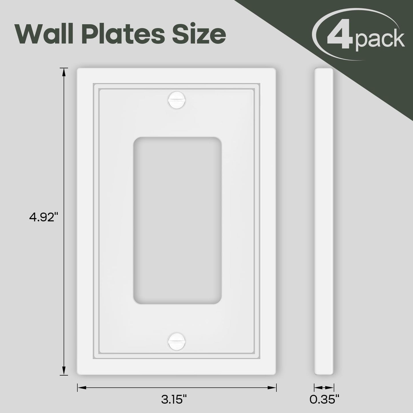 4 Pack Single Decorator Switch Cover Plate White Classic Decorative Decorator Switch Plates Cover 1 Gang Rocker Wall Plate Cover for Duplex Toggle