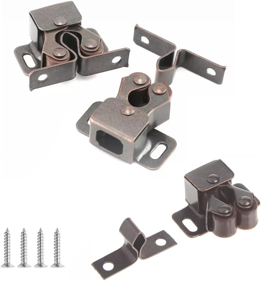 6 Pack Cabinet Latch - Double Roller Catch Hardware for Cupboard Closet Kitchen Cabinet Door Latches and RV Cabinet,Bronze