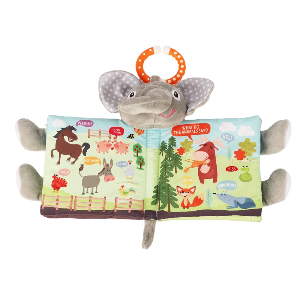 Elephant Baby Books Toys 0-6 Months, Loveys Crinkle Books for Babies,Touch and Feel Infant Toys 6-12-18 Months 1-2 Year Old, Shower Gifts Soft Cloth Book, Teether for Boys Girls - Small Edition