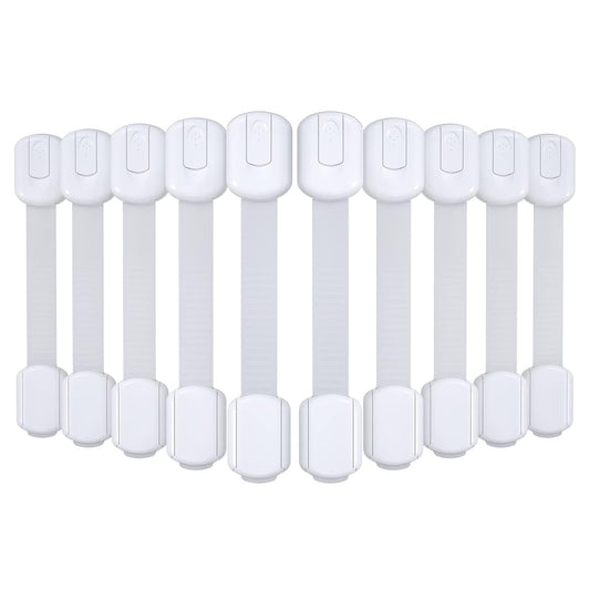 4our Kiddies 10 Pack Baby Proof Cabinet Latches, Childproof Drawer Latches with 6 Extra 3M Adhesives, Adjustable Child Safety Cabinet Strap Locks, Baby Drawer Locks for Kids and Child Safety