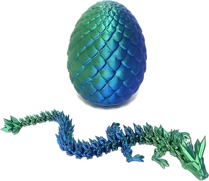 3D Printed Dragon Eggs with Dragon Inside, Articulated Crystal Dragon in Egg , Executive Dragon Fidget Desk Toys for Gifts, Home Office Decor (Green)