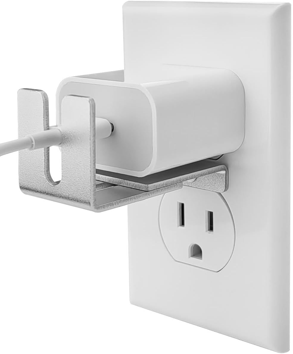 Charger Lock to Outlet, ILIVABLE Adjustable Metal Outlet Lock, Firmly Secures Power Plug from Unplugging (Silver, 1 Pack)