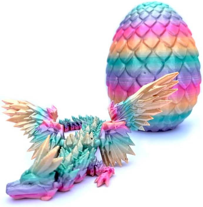 3D Printed Dragon Egg, 12inch Dragon Fidget Toys with Wings Easter Basket Stuffers Executive Desk Toys Crystal Dragon for Autism/ADHD Home Office Decor