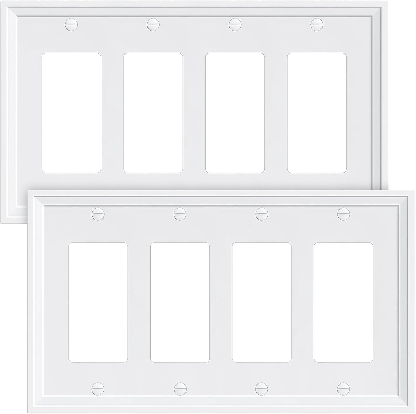 2-Pack Quad Decorator Outlet Cover Plate, White Decorative Switch Plates and Outlet Covers, Natural Bamboo Fiber Wall Plates for Electrical Outlets, Receptacle, GFCI Outlet, Dimmer Switch