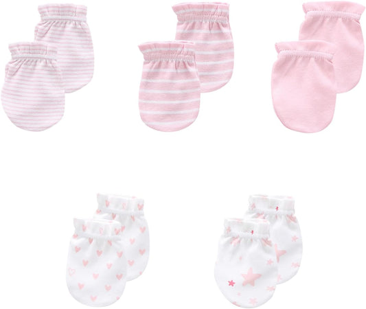 5 Pack Unisex New Born Boy Girls No Scratch Mittens Cotton Soft Baby Gloves Accessory 0-3 Months Infant Essentials