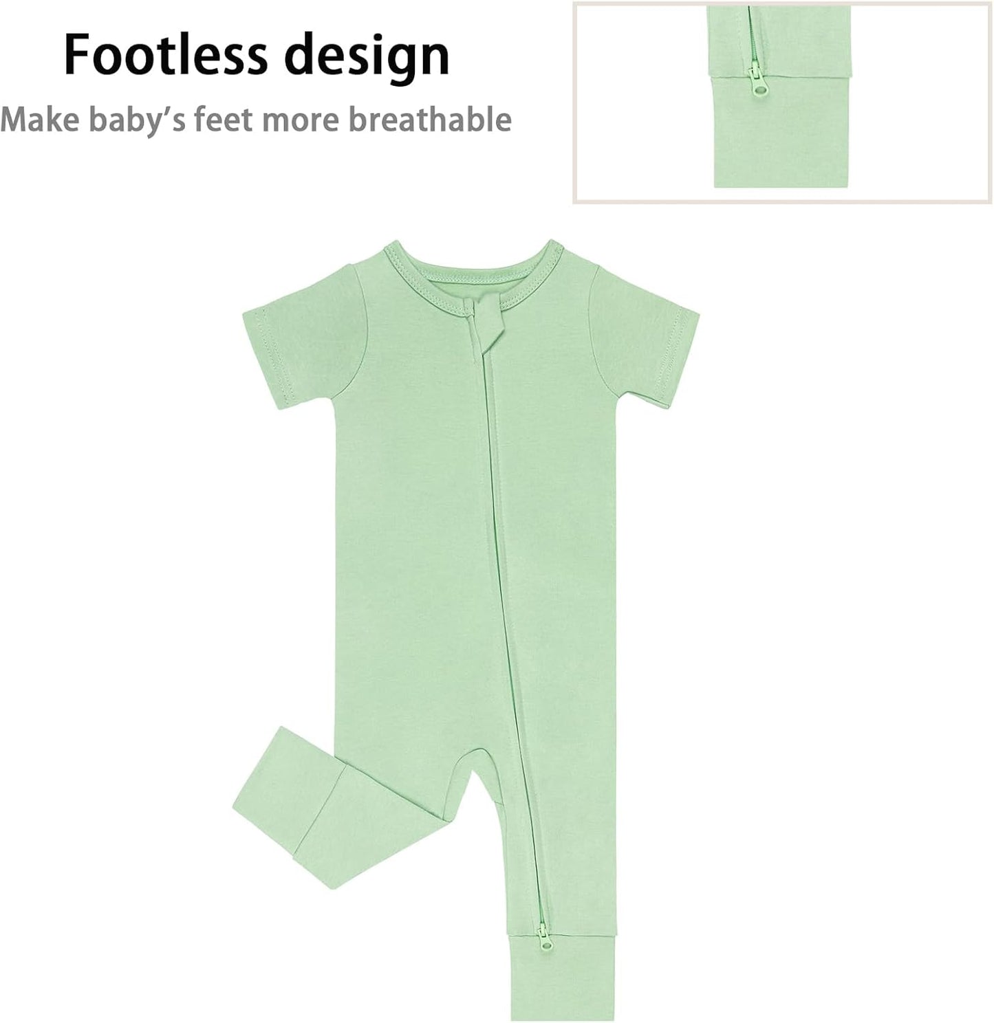GUISBY Footless Short Sleeve Baby Pajamas with Zipper Cotton Infant Sleepwear