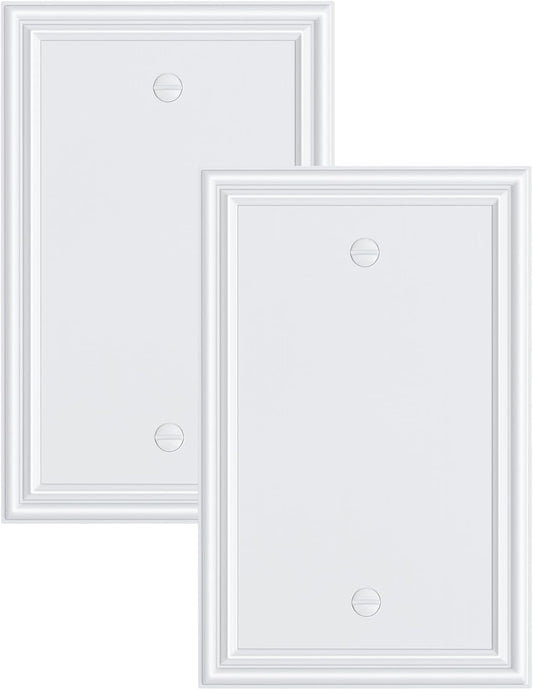 2-Pack Single Blank Wall Plates, Durable Solid Zinc Alloy Blank Outlet Covers, Decorative Pure White Wall Plate Cover for Unused Outlets/Switches, Corrosion Resistant
