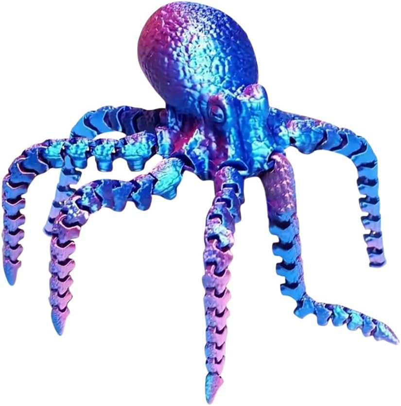 3D Printed Octopus Animals Toy Articulated Octopus Fidget Toy 3D Printed Gift Creative Ornament Articulated Octopus Toys Home Decor (Laser Red Blue)