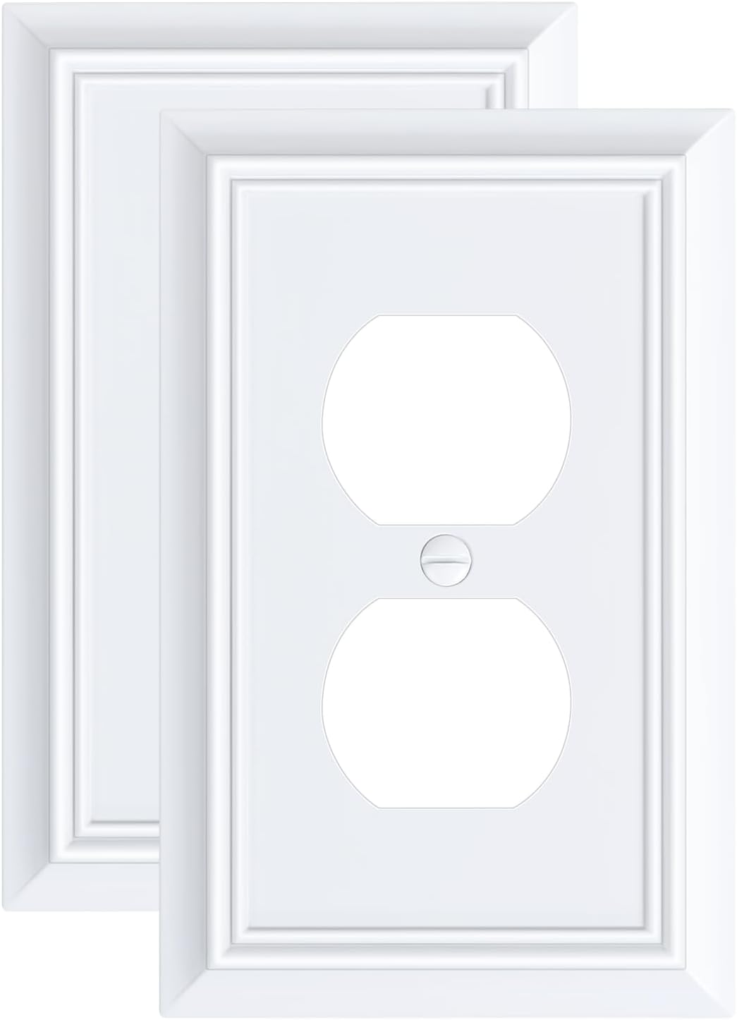 2-Pack Duplex Outlet Cover Plate, Decorative Pure White Switch Plates and Outlet Covers, Natural Bamboo Fiber Wall Plates for Electrical Outlets, 1 Gang Receptacle Cover, Corrosion Resistant