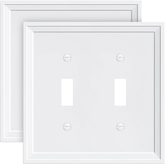 2-Pack Double Toggle Light Switch Cover Plate, White Decorative Dual Switch Plate Covers,Natural Bamboo Fiber 2 Gang Wall Plate, Corrosion Resistant