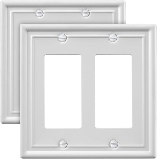 2-Pack Double Decorator Wall Plate, Off White Outlet Cover Plate for GFCI Outlet, Receptacle, Dimmer Switch, 4.96''*4.88'', Midsize