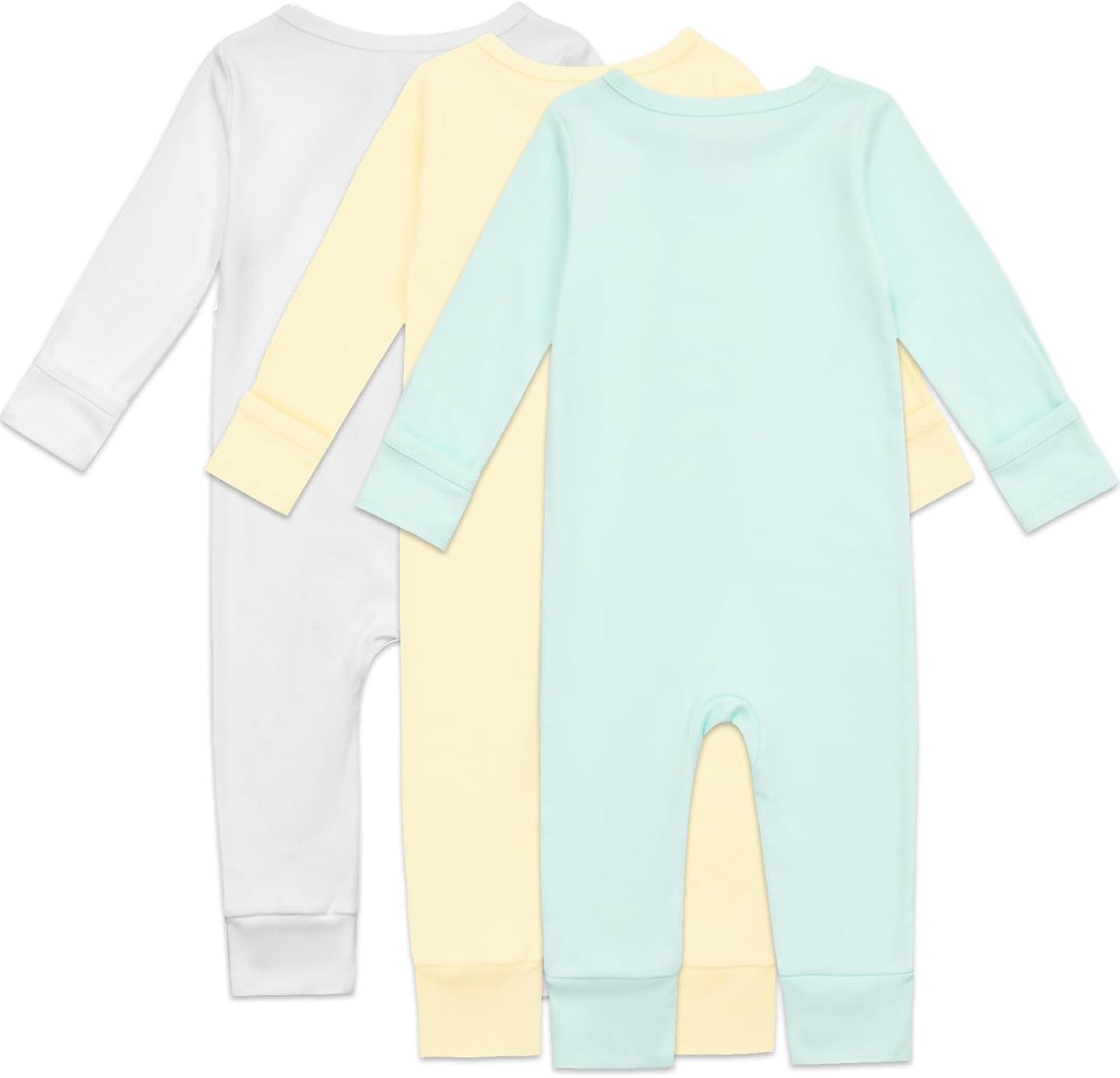Aablexema 3-Pack Organic Cotton Baby Footless Pajamas with Mitten Cuffs, 2-Way Zipper Romper Sleepers