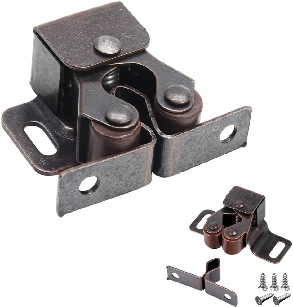6 Pack Cabinet Latch - Double Roller Catch Hardware for Cupboard Closet Kitchen Cabinet Door Latches and RV Cabinet,Bronze
