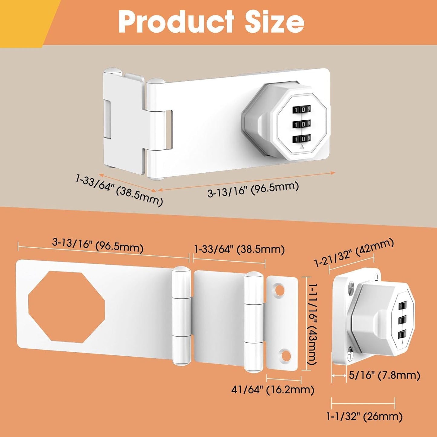 90 Degree Cabinet Locks with Combination, Mechanical Folding Door Latch, Keyless Password Rotary Hasp Latch Lock for Office File Cabinet, Drawers, Locker, Small Door, Cupboard (2, White)