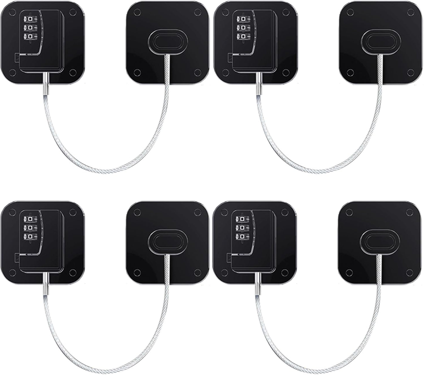 Refrigerator Lock (4 Pack), Heavy Duty Combination Fridge Lock, for Fridge, Cabinets, Window, Drawers and Child Safety Cabinet Lock, Strong Non-Marking Adhesive No Drilling (Black)