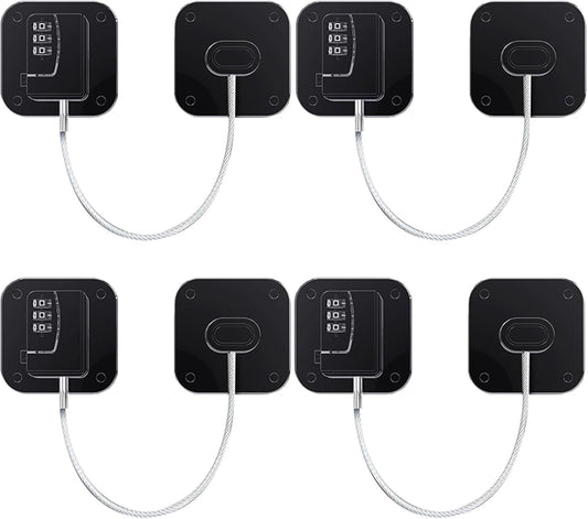 Refrigerator Lock (4 Pack), Heavy Duty Combination Fridge Lock, for Fridge, Cabinets, Window, Drawers and Child Safety Cabinet Lock, Strong Non-Marking Adhesive No Drilling (Black)