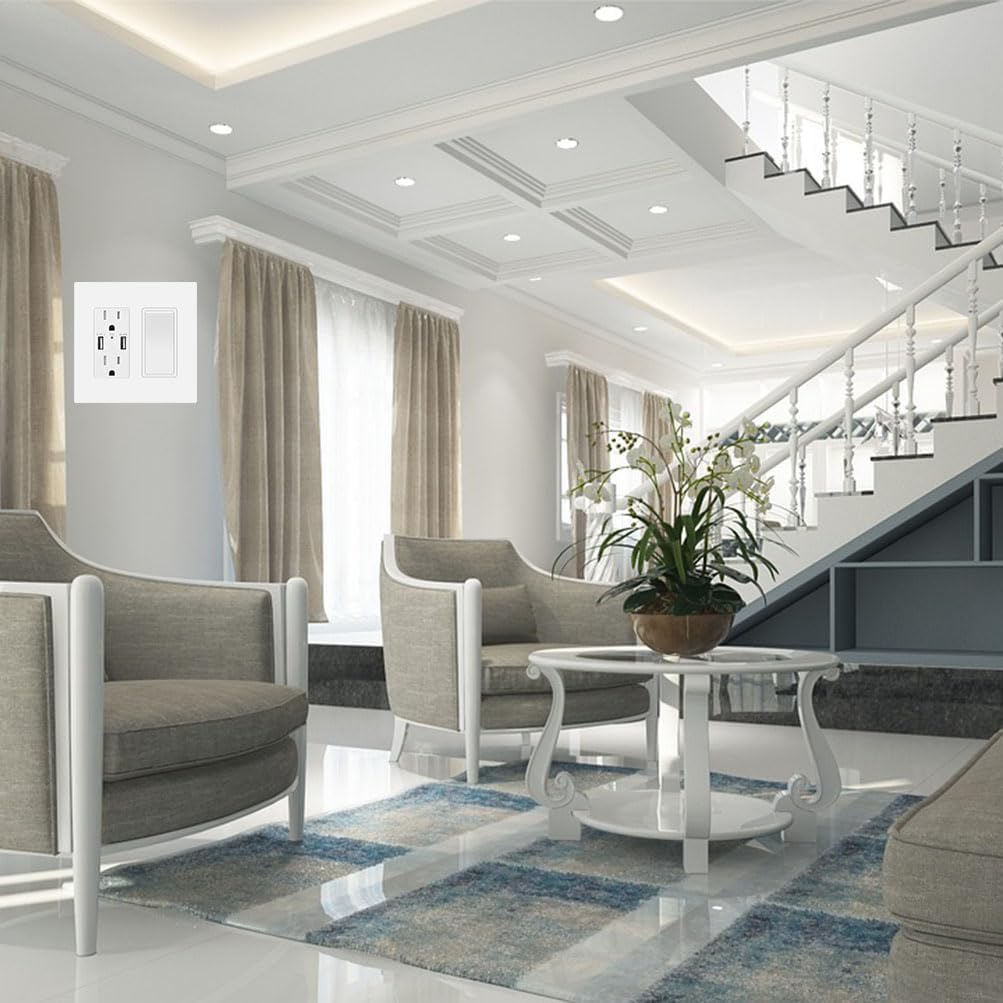 2-Gang Screwless Decora Wall Plate Cover Double Switch Outlet Electrical Faceplate for Light Switch, Smart Switch, Receptacle, Dimmers, USB Outlet, GFCI, Child Safe Cover Plate, White (4-Pack)