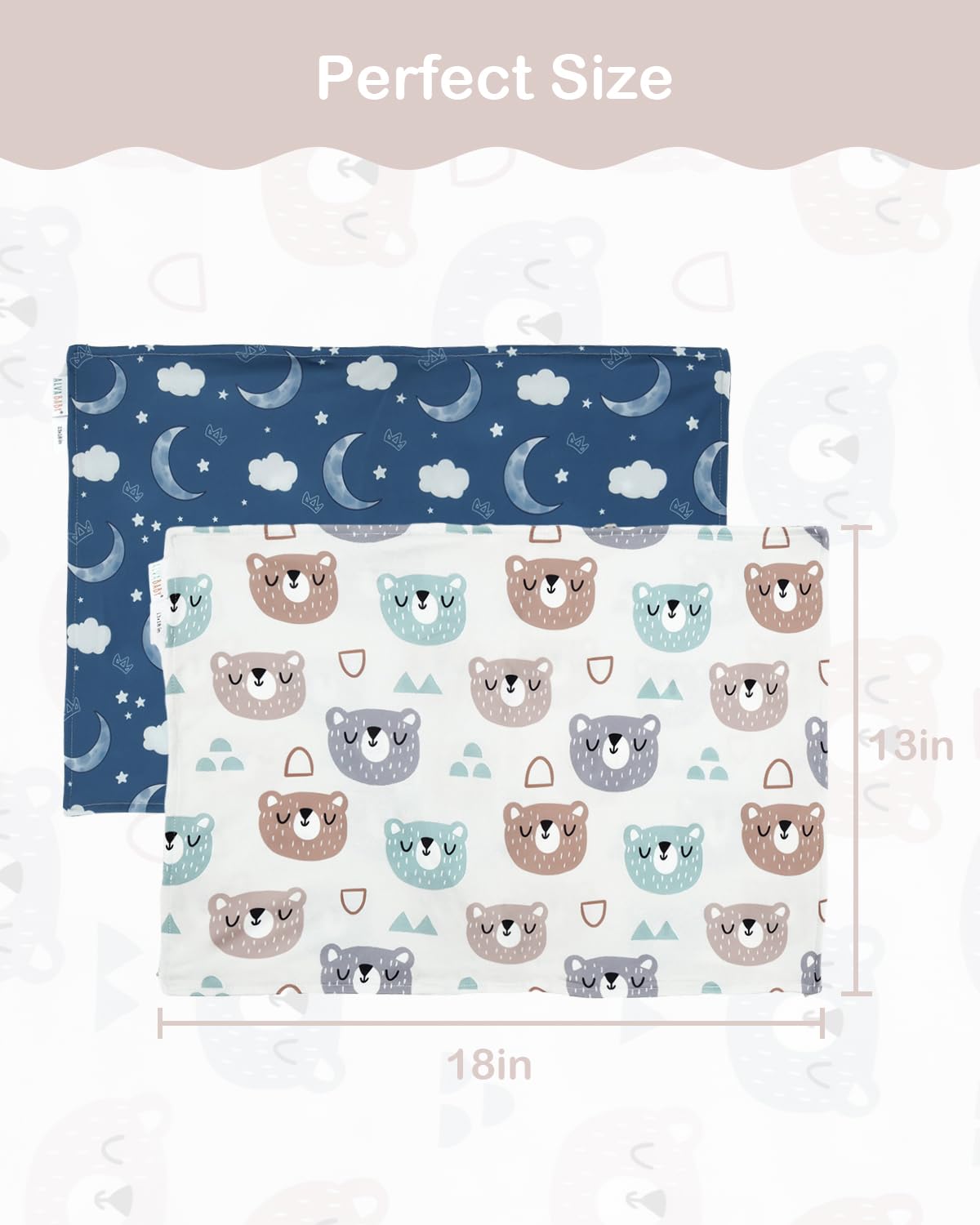 ALVABABY Toddler Pillowcases Stretchy Soft Kids Pillow Cover 2 Pack Fit 13"x 18" or 12"x16" Envelope for Girl Boy Sleepy Travel 2TPE31A