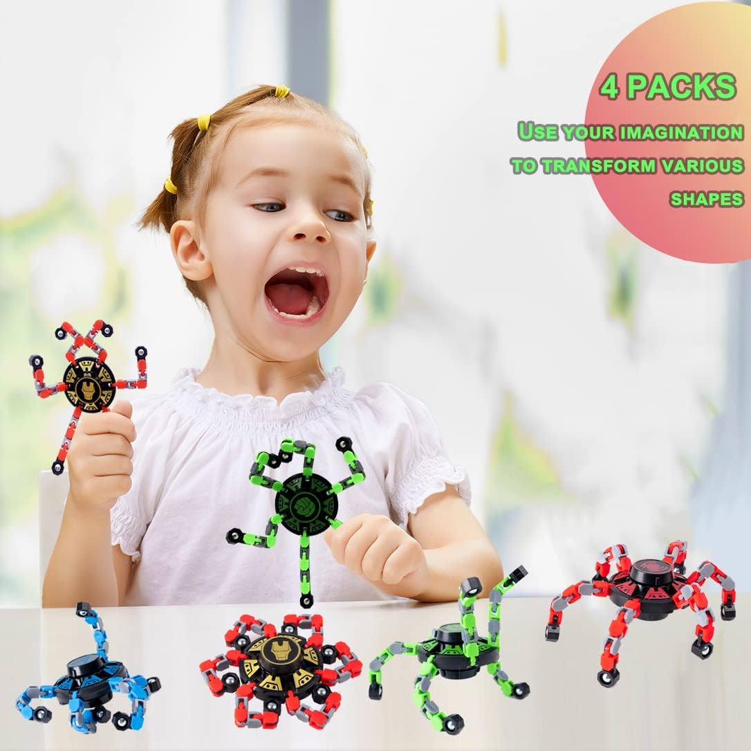 4Pack Fingertip Gyro Fingertip Mechanical Top DIY Deformation Robot Metal Transformable Gyro Spinners Finger Chain Robot Toy Changeable Face Fidget Spinners Octopus ADD ADHD Astium for Kids Adults