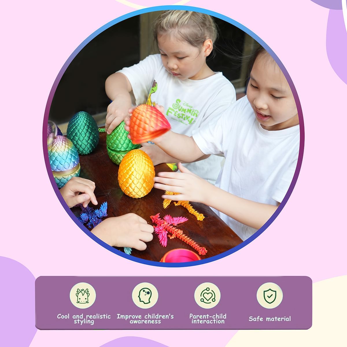 7" 3D Printed Dragon with Wings in Egg, Easter Basket Stuffers, Crystal Dragon Surprise in Eggs, Articulated Dragon, Dragon Fidget Toy, Home Office Decor Executive Desk Toy (Laser Purple)