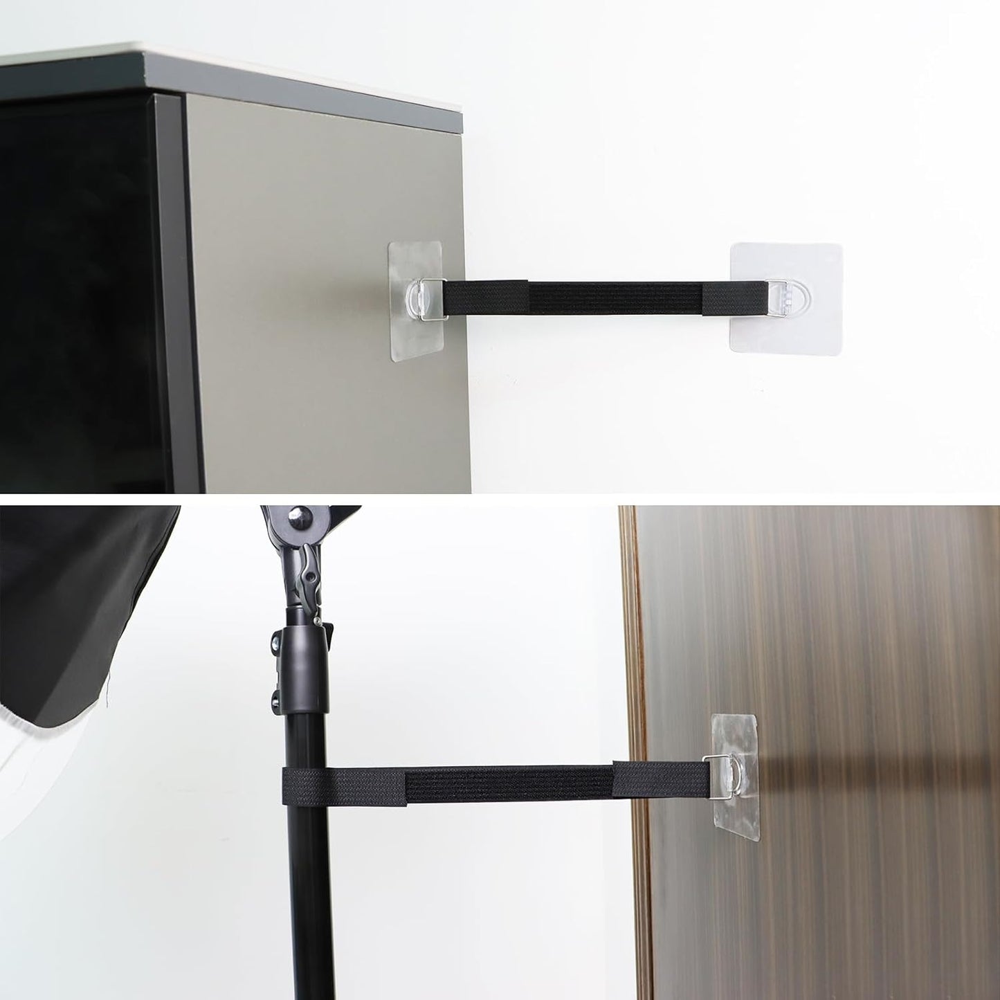 4 Pack Cut to Length TV Safety Straps for Flat Screen, No-Drill Adjustable Anti-Tip Earthquake Straps for TV and Furniture，Including 1in*16ft Hook and Loop Straps with 8 Adhesive Anchors