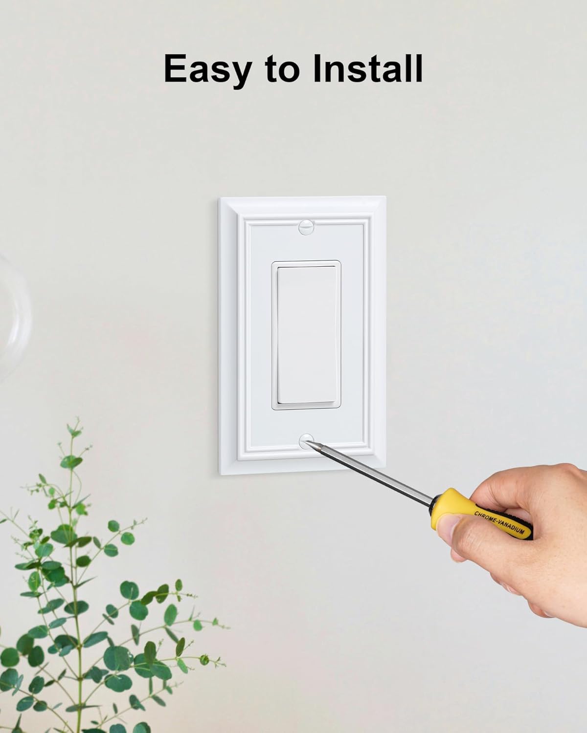 6-Pack Decorator Wall Plate Cover, Pure White Decorative Switch Plates and Outlet Covers, Durable Natural Bamboo Fiber Wall Plates for Electrical Outlets, Receptacle, GFCI Outlet, Dimmer Switch