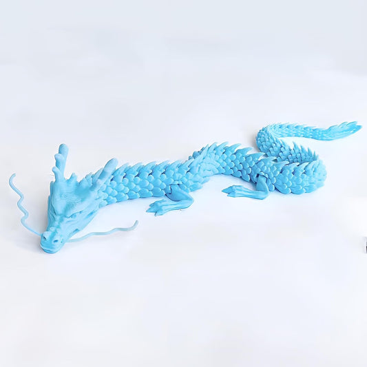 3D Printed Dragon Fidget Toy, 18in Surprise Mystery Dragon, Crystal Dragon Fidget Toy, Articulated Pye Dragon Fish/Display Cabinet/Home/Office Desktop Decor (Light Blue)