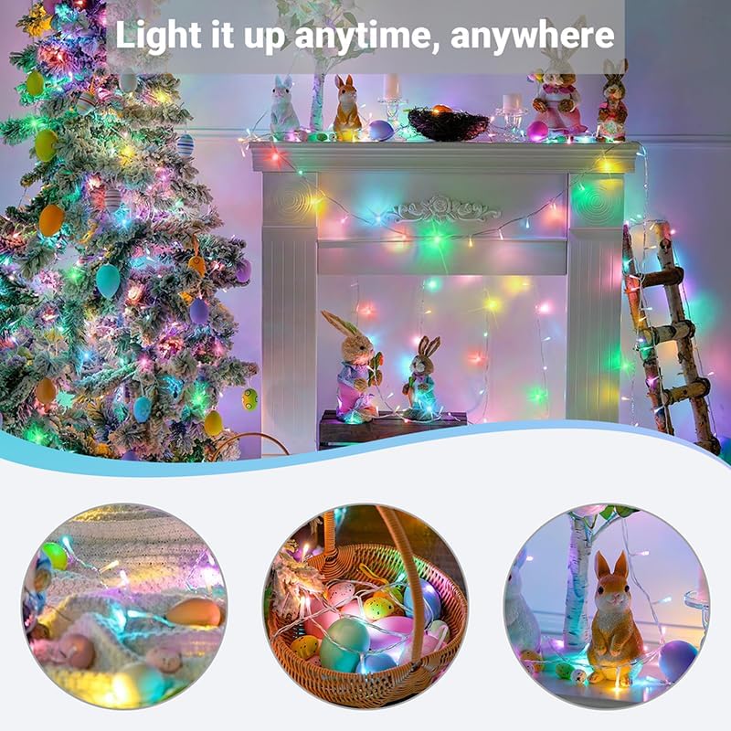 33ft Christmas Decorative Mini Lights, 100 LED Easter String Light Decoration, Easter Pastel Lights 11 Lighting Modes for Indoor Outdoor Xmas Tree Wedding Party Decoration (Multicolor)