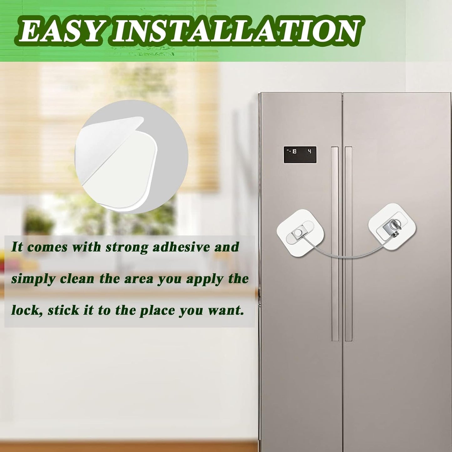 Refrigerator Lock with Key, Fridge Locks,Lock for Fridge Freezer, Cabinets and Drawers, Air Oven Air Fryer, Closets, Windows, 2 Pack Refrigerator Lock with 4 Keys (White)