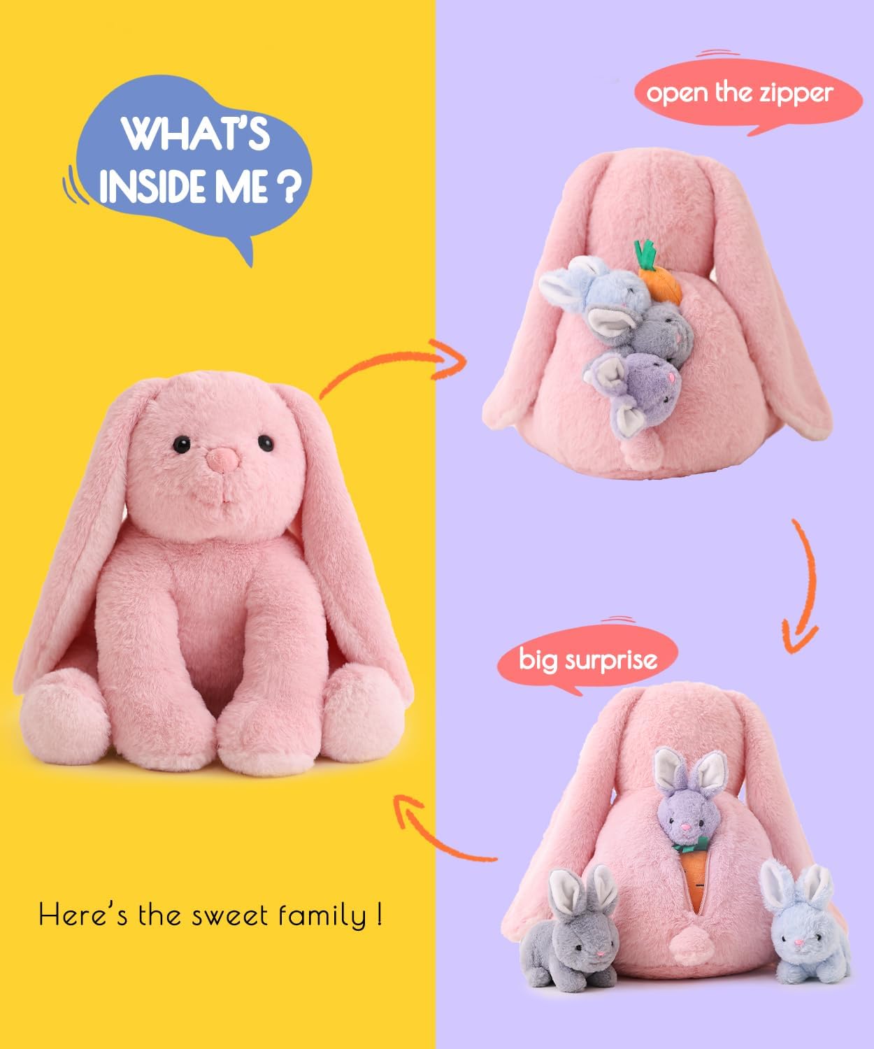 5 Pieces Rabbit Stuffed Animals for Girls,1 Mommy Rabbit with 4 Babies,Plush Bunny Stuffed Toy Gifts for Kids Children 3 4 5 6 7 8 9 Years,Soft Stuffed Bunny for Christmas,Birthday,Party Decorations