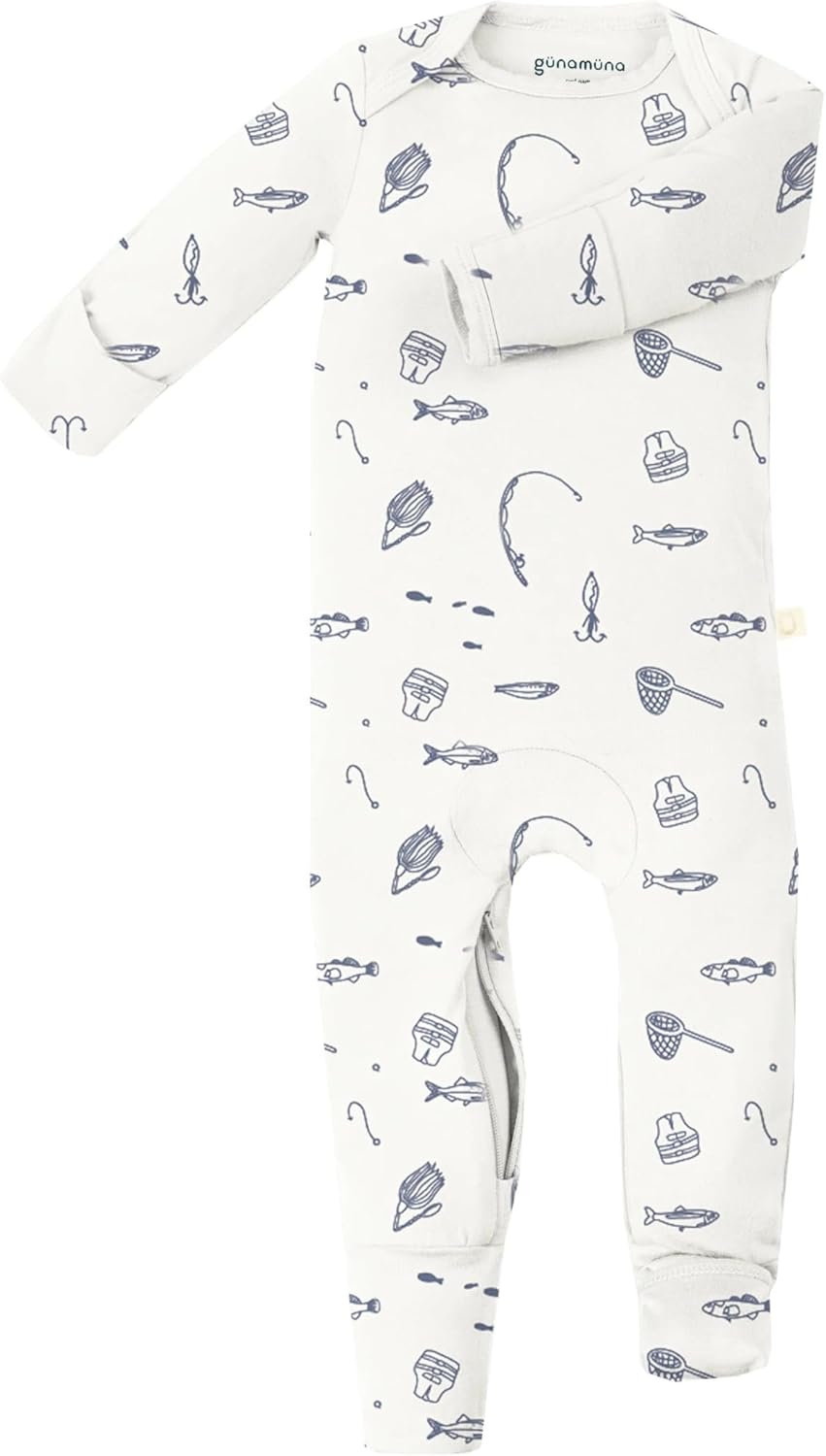 GUNAMUNA Unisex Baby Toddler Ultra-Soft Convertible Pajama, Footie or Romper Sleeper with Diaper Zipper, Newborn to 24 Months