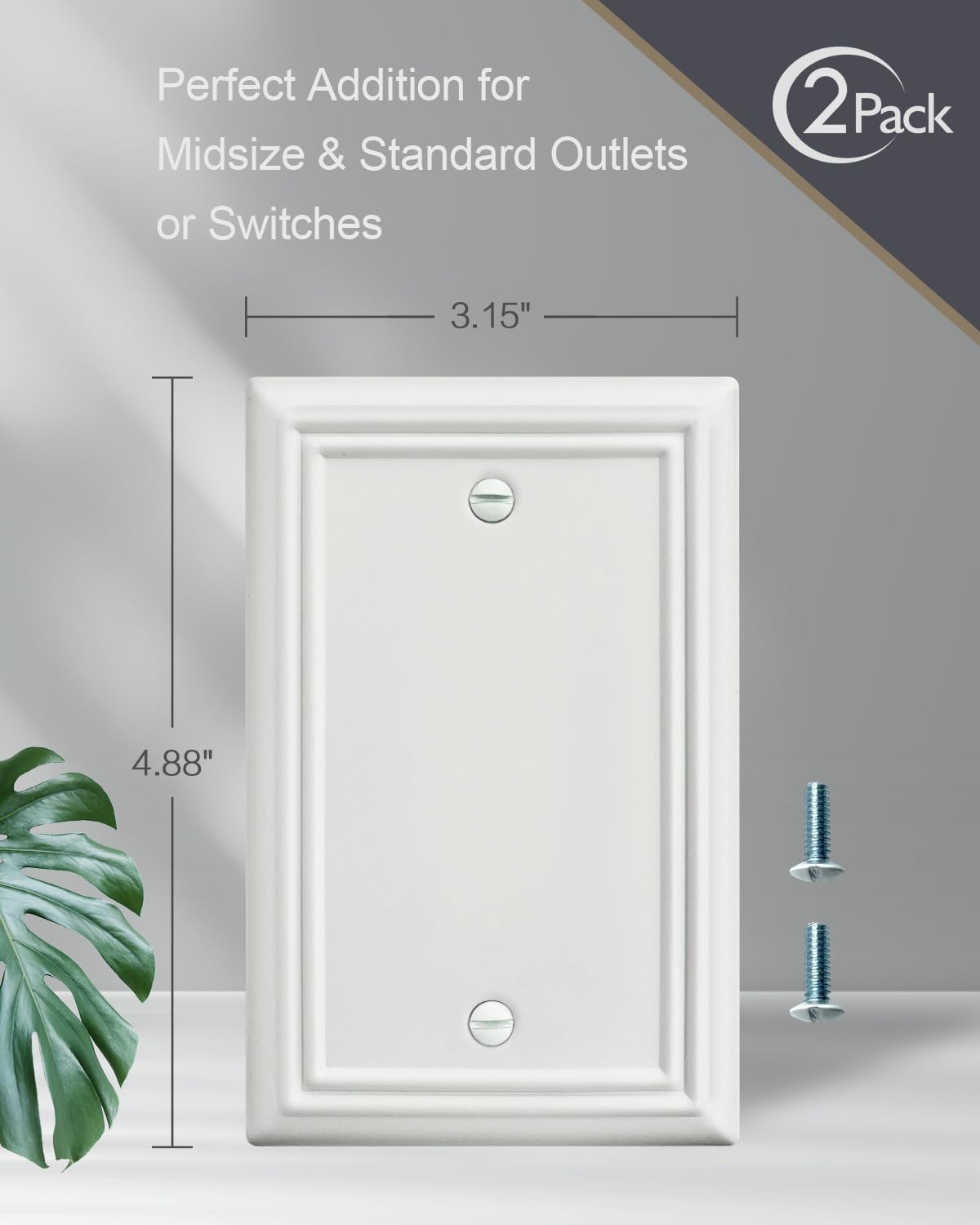 2-Pack Blank Wall Plate, Metal Plate Cover for Unused Outlets, Off White Finish, 3.15''*4.88'', Midsize
