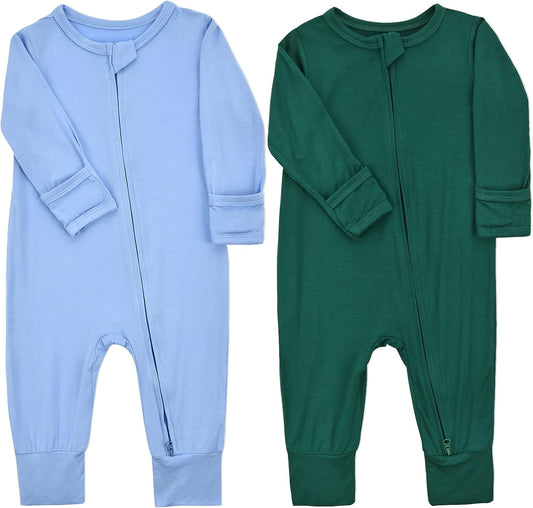 Aablexema Baby Footless Pajamas Zipper with Mitten, Rayon from Bamboo, Infant Long Sleeve Romper Pjs