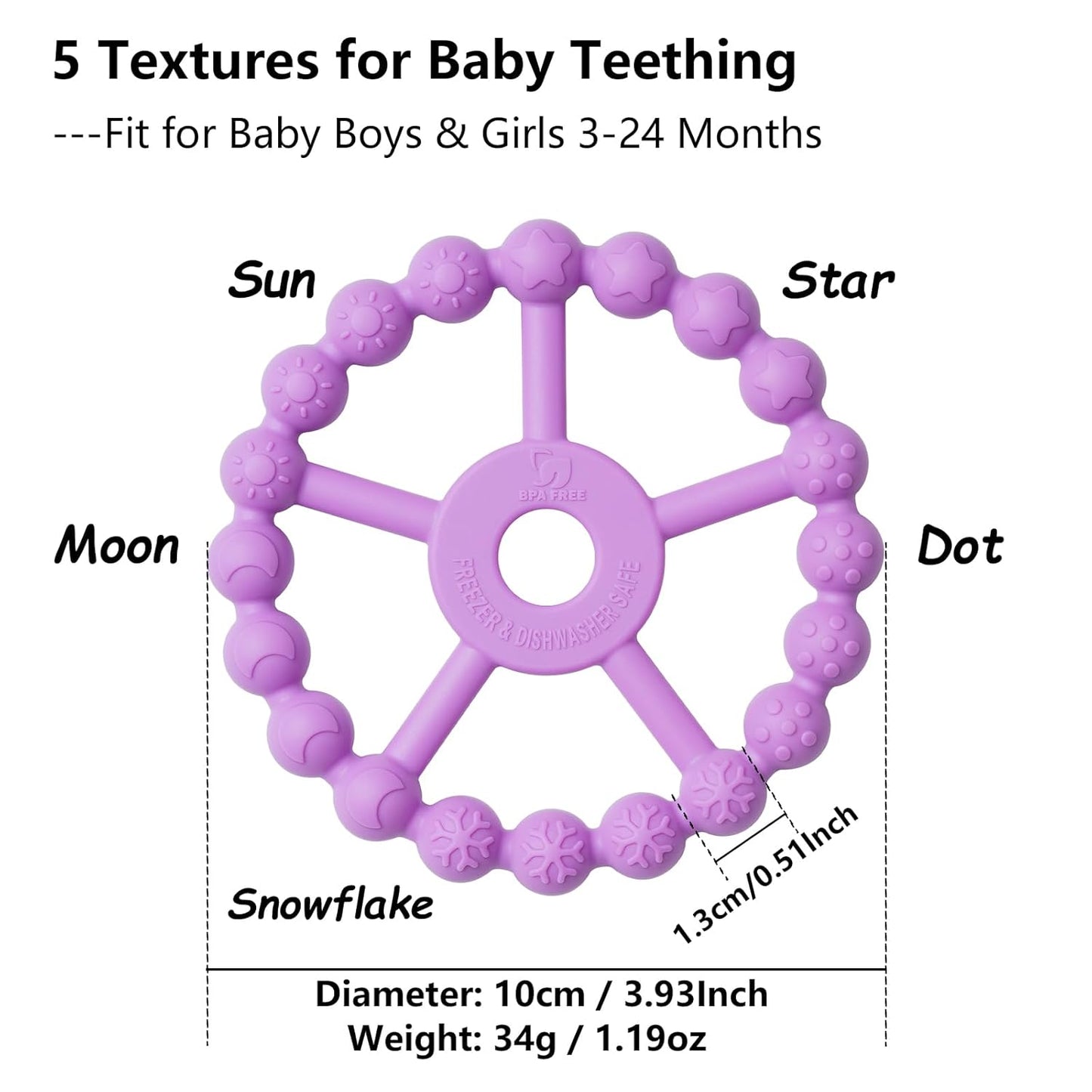 3 Pack Ring Teether Baby Infant Toys, Silicone Teething Ring Toys for Babies 0-6 Months, Seposeve Baby Teethers 6-12 Months 12-24 Months, Easy to Grasp Toy, Teething Relief, Light Purple Green Blue