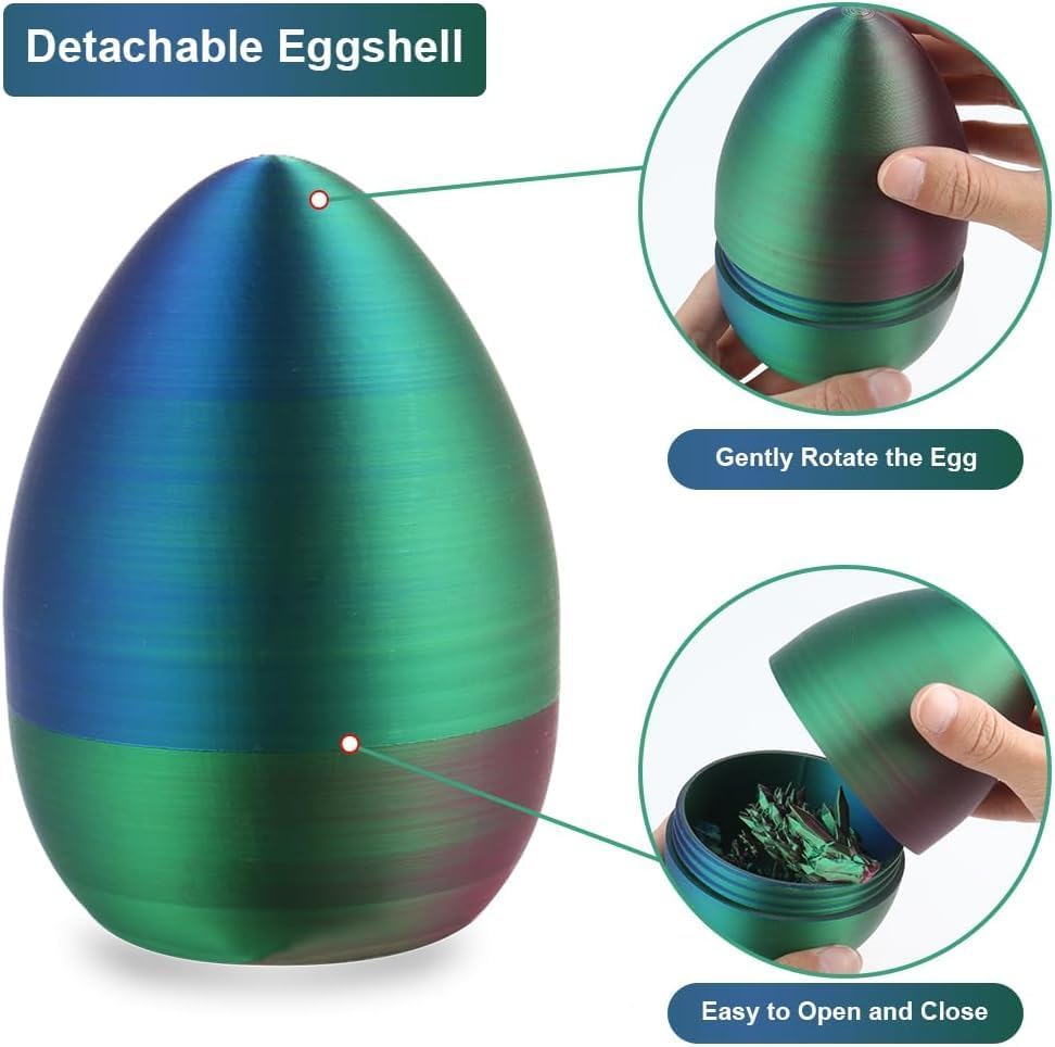 3D Printed Dragon Egg, 3D Dragon Eggs with Dragon Inside, Articulated Crystal Dragon Fidget Toy for Autism/ADHD, Home Decor Executive Desk Dragon Toys for Kids Adults (Red Blue Green)